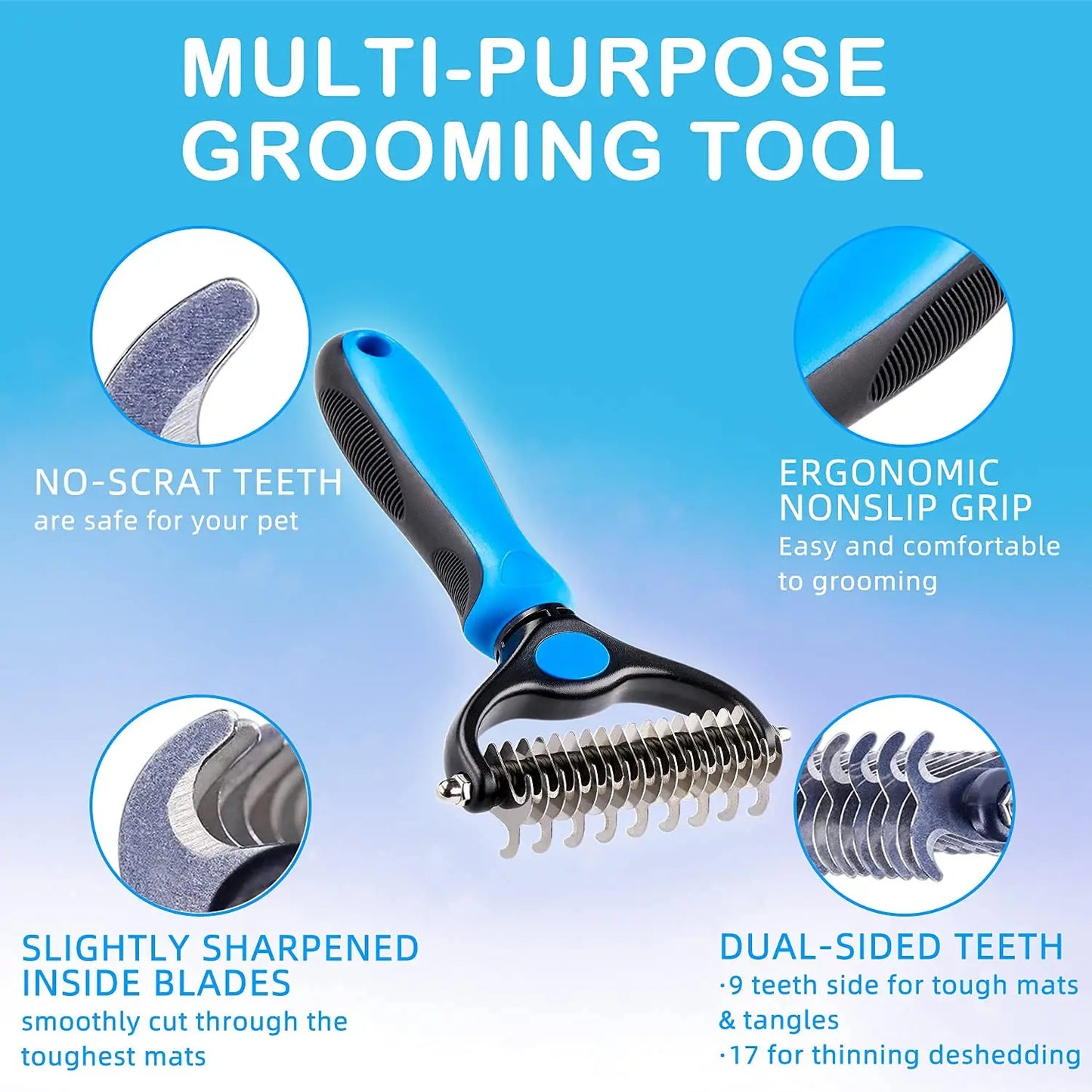 Spring Shedding Season Essential Dog Undercoat Rake, Cat Grooming Rake Shedding Brush 2 Sided Pet Grooming Tool Deshedding and Dematting Rake Brushes Comb for Pets Remove Undercoat Mats & Tangles