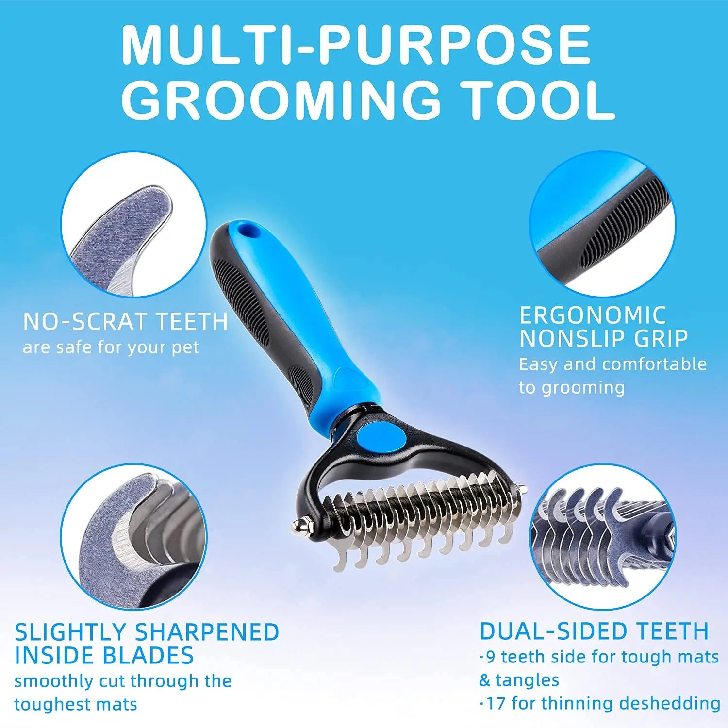 Spring Shedding Season Essential Dog Undercoat Rake, Cat Grooming Rake Shedding Brush 2 Sided Pet Grooming Tool Deshedding and Dematting Rake Brushes Comb for Pets Remove Undercoat Mats & Tangles
